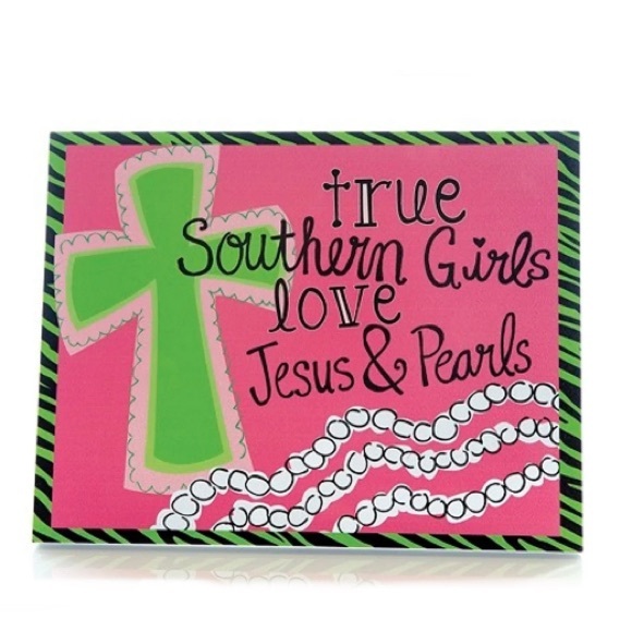 True Southern Girls Love Jesus & Pearls Wooden 8" x 10" Wall/ table Plaque - Picture 1 of 2